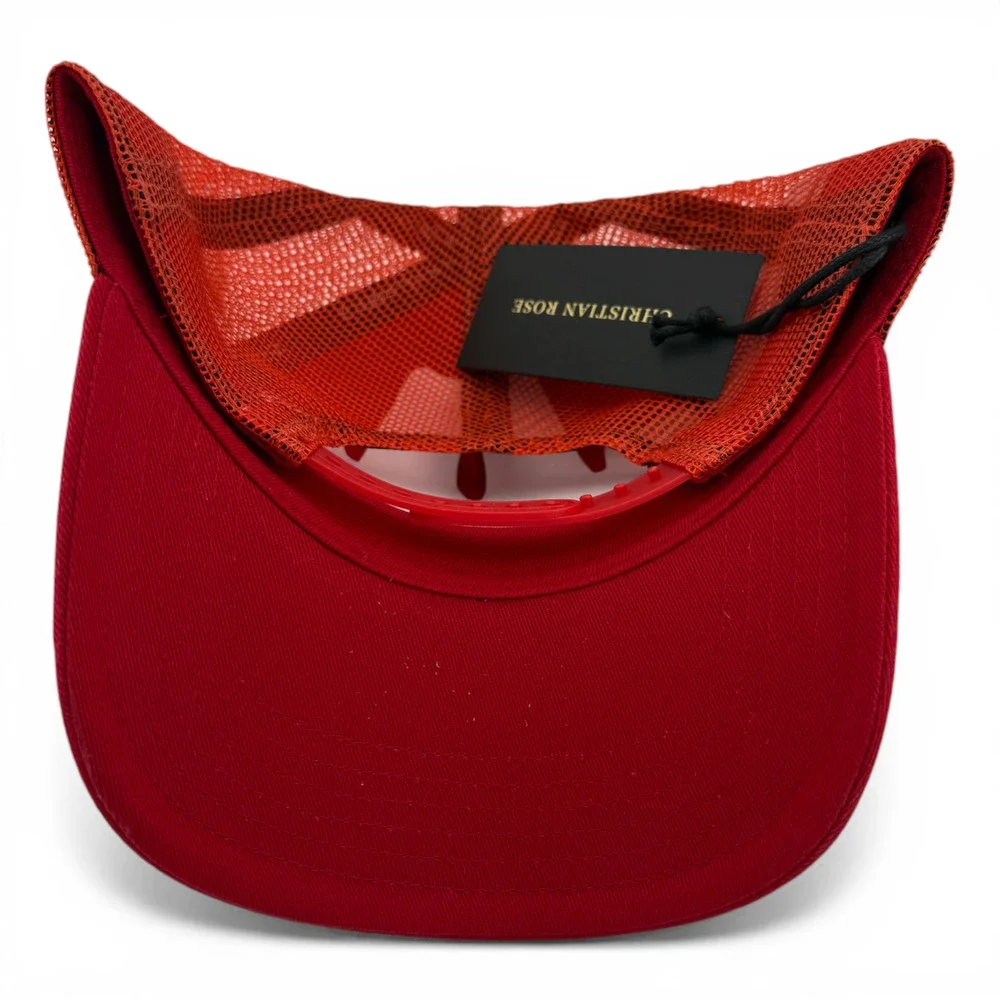 Christian‎ Rose Iconic II London Plate Red Mesh Back Trucker Adjustable Hat Cap